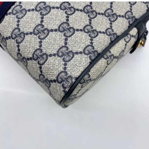Auth Gucci GG  Supreme  Sherry Line  Navy Blue Zipper Clutch Bag BEAUTIFUL - Picture 11 of 16